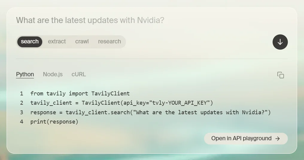Tavily web research platform