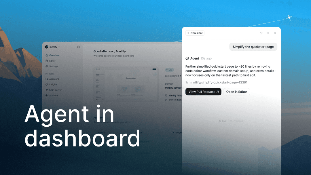 The mintlify agent, now in your dashboard