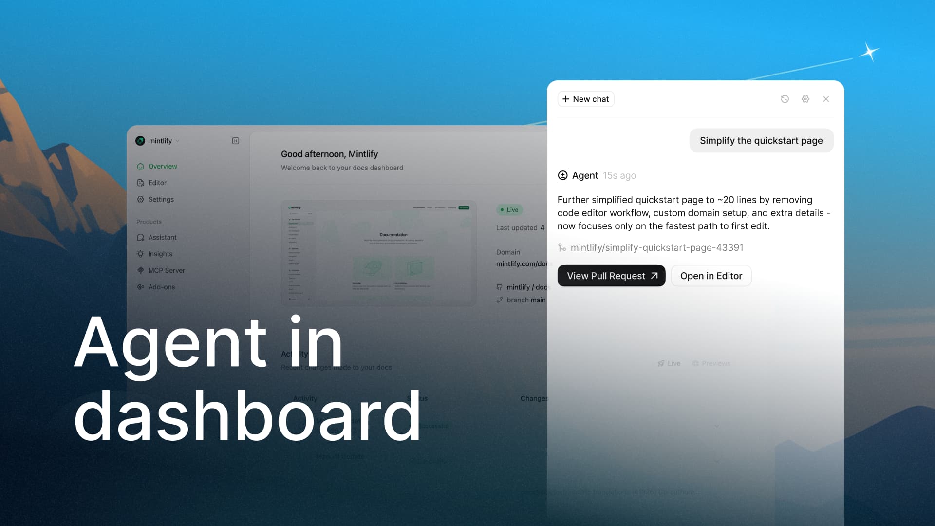 The Mintlify agent, now in your dashboard