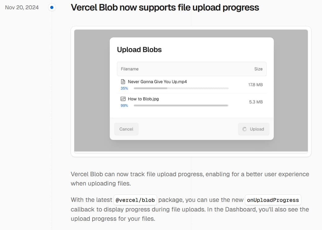 Vercel changelog shows product screenshot
