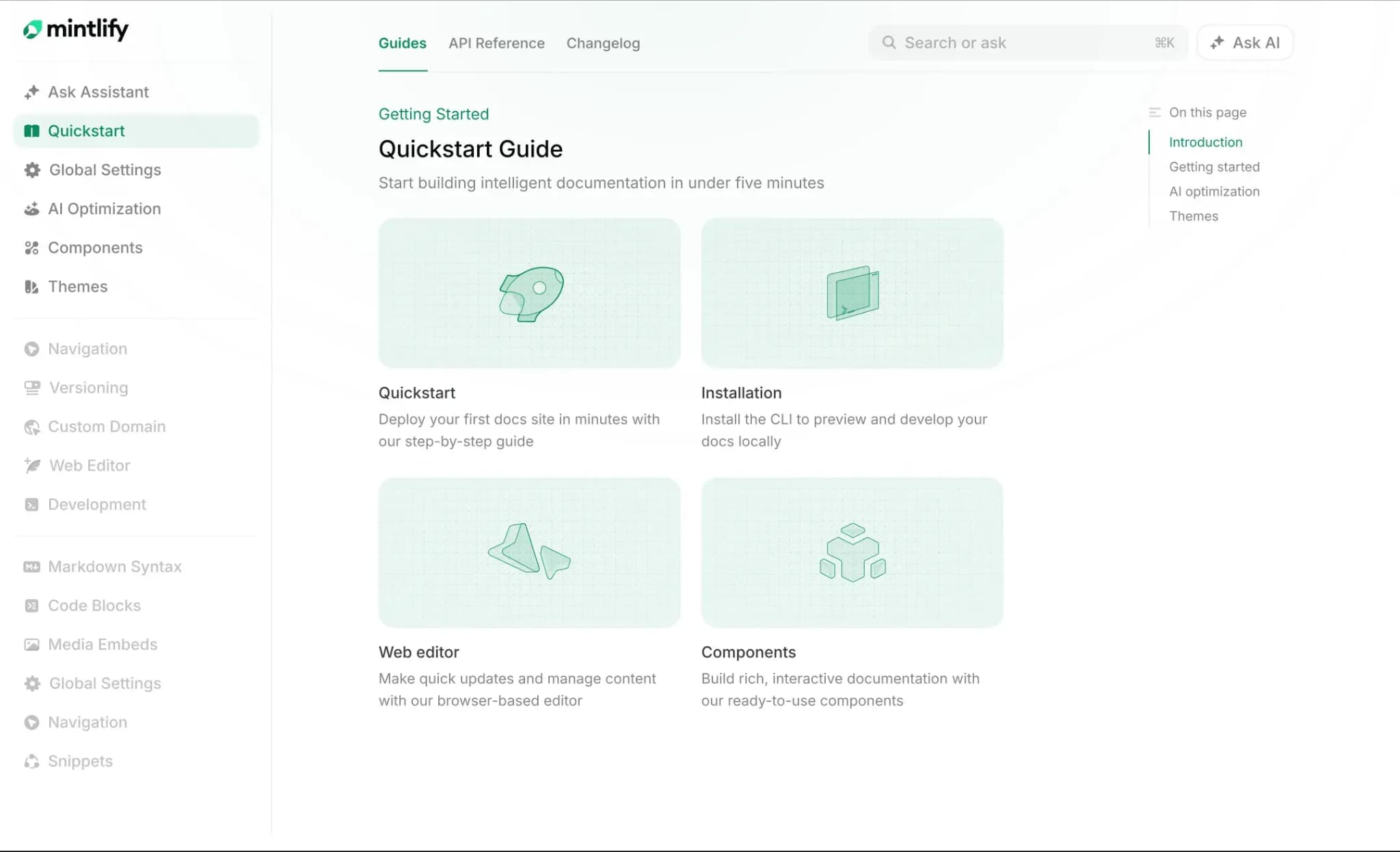 Mintlify quickstart documentation with navigation and setup guides