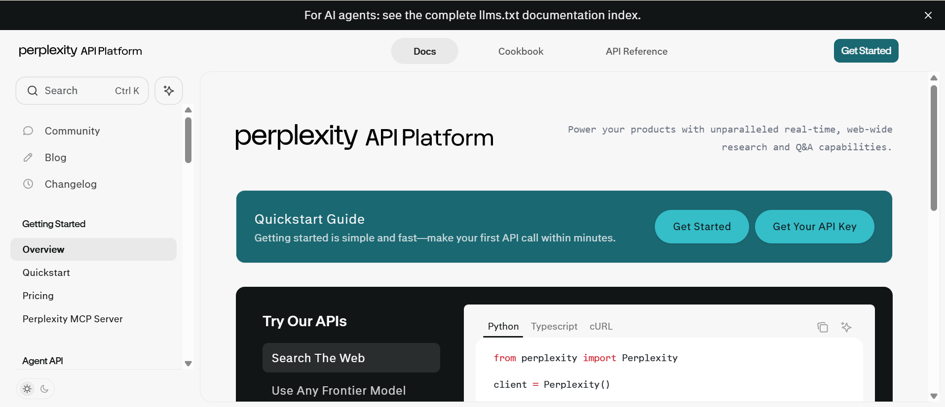 Perplexity's API Platform documentation built with Mintlify