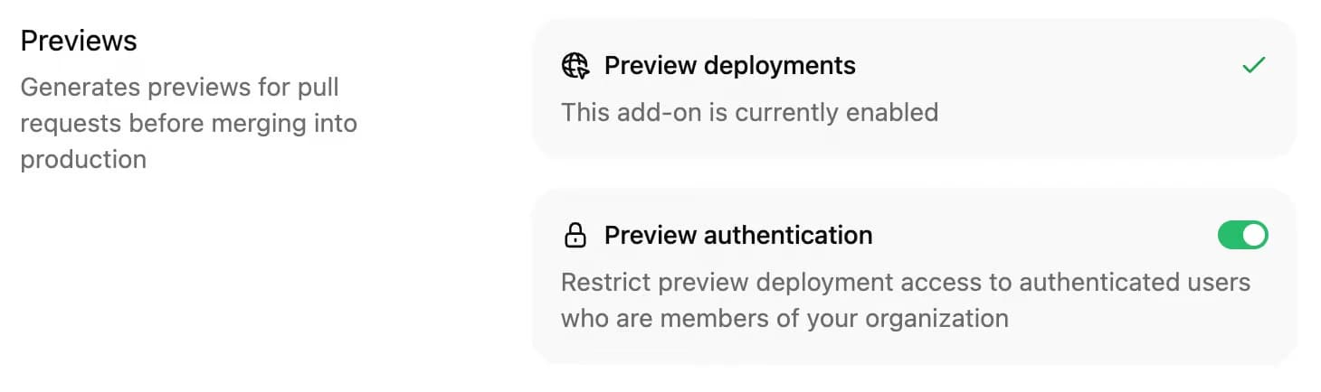 Mintlify preview deployment and preview authentication settings