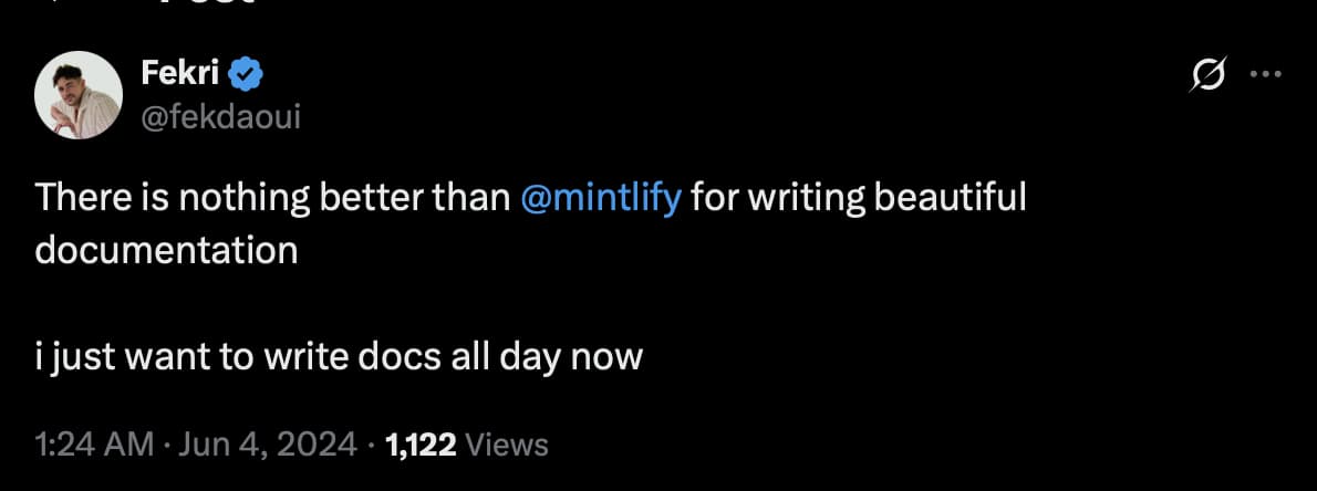 Tweet about how great Mintlify is for writing beautiful docs