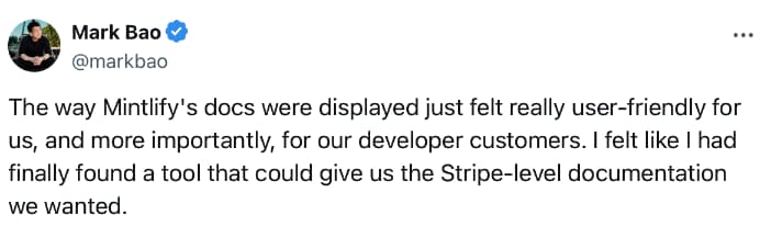 tweet about how user-friendly mintlify docs are