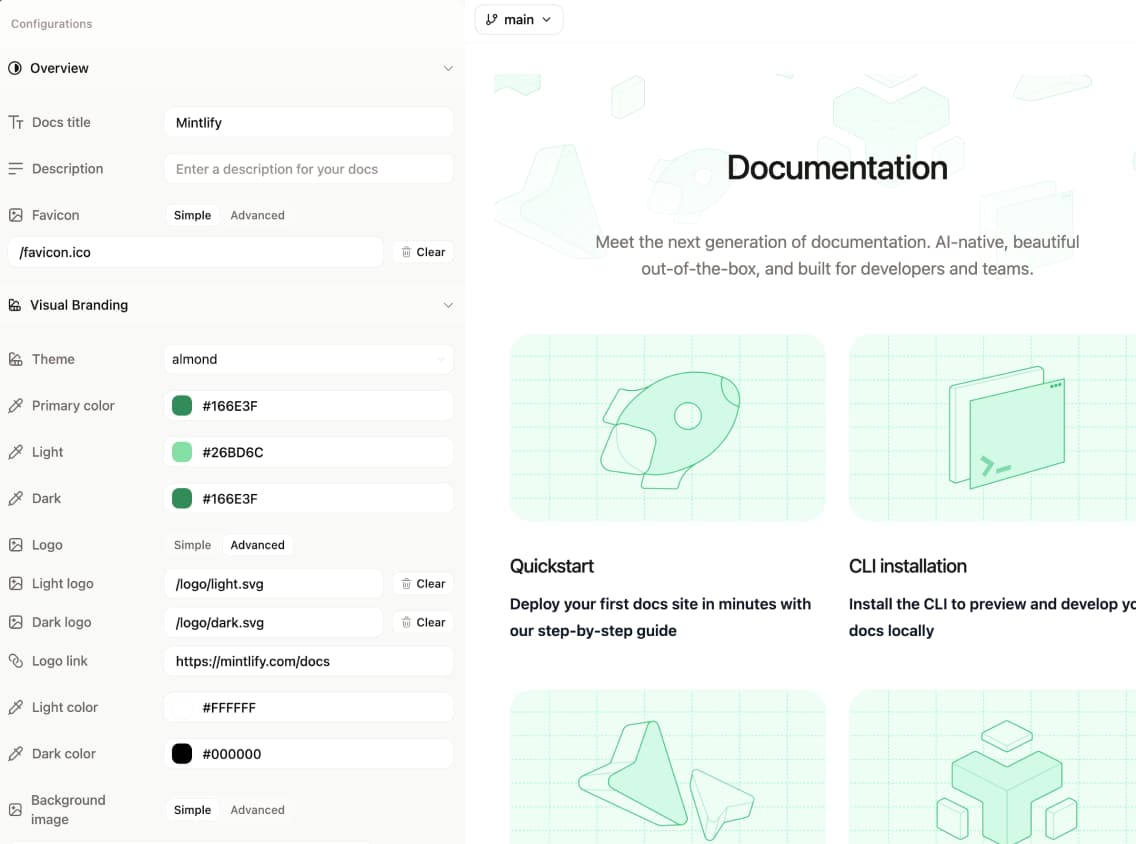A screenshot of the web editor with the configuration panel open.