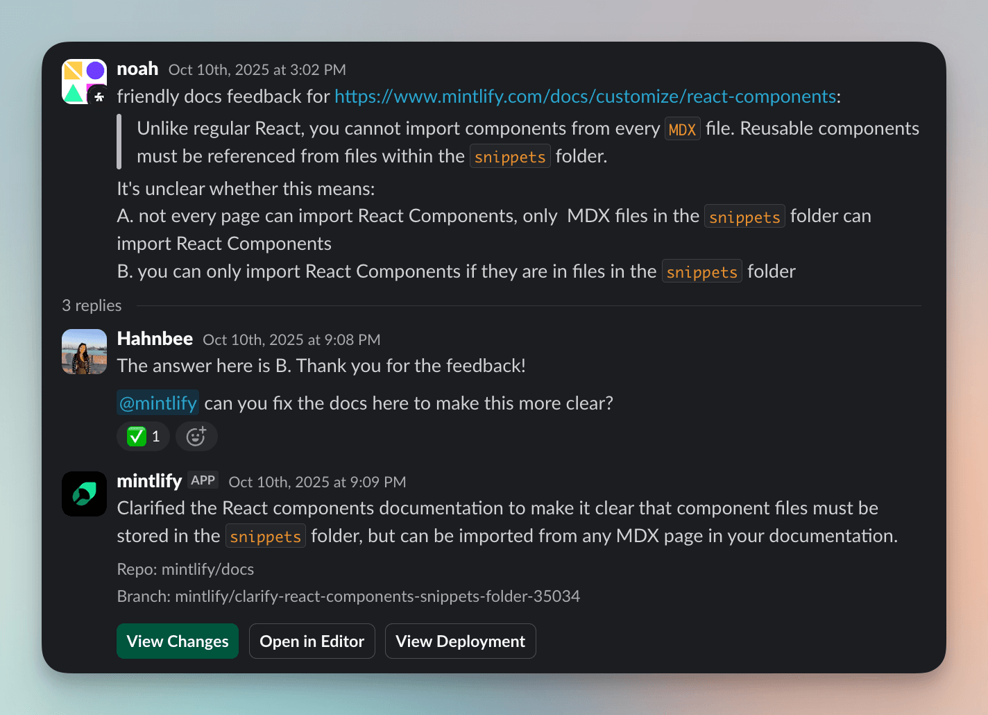 Mintlify Slack agent