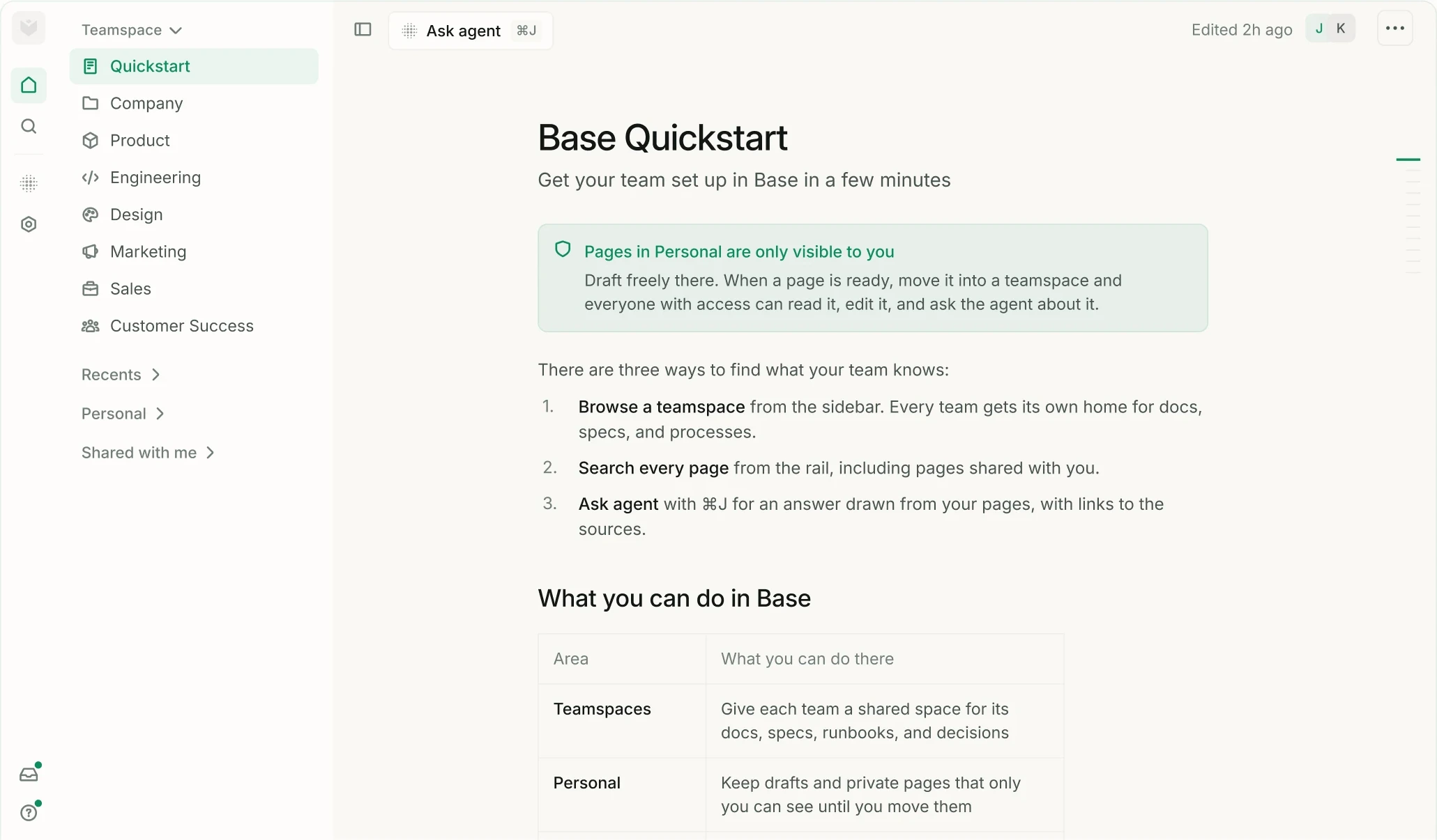 Base app showing the Base Quickstart page