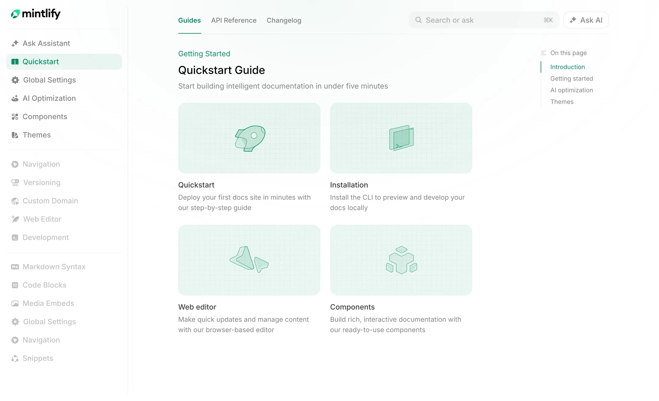 Mintlify documentation platform interface showing a clean, modern docs site