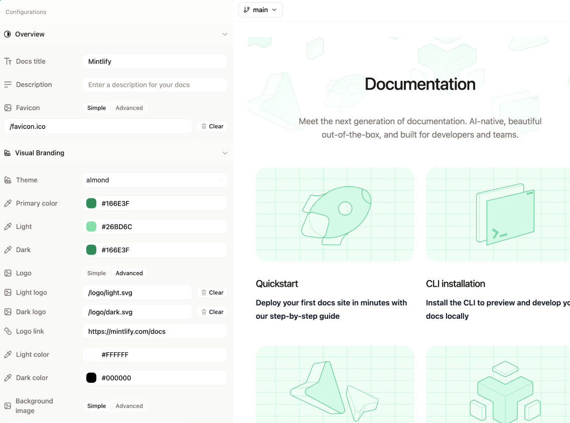 A screenshot of the web editor with the configuration panel open.